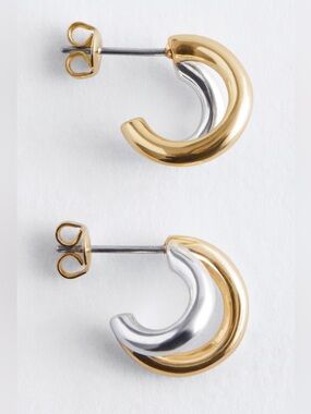 On 34th Two-Tone Gold & Silver Hoop Earrings